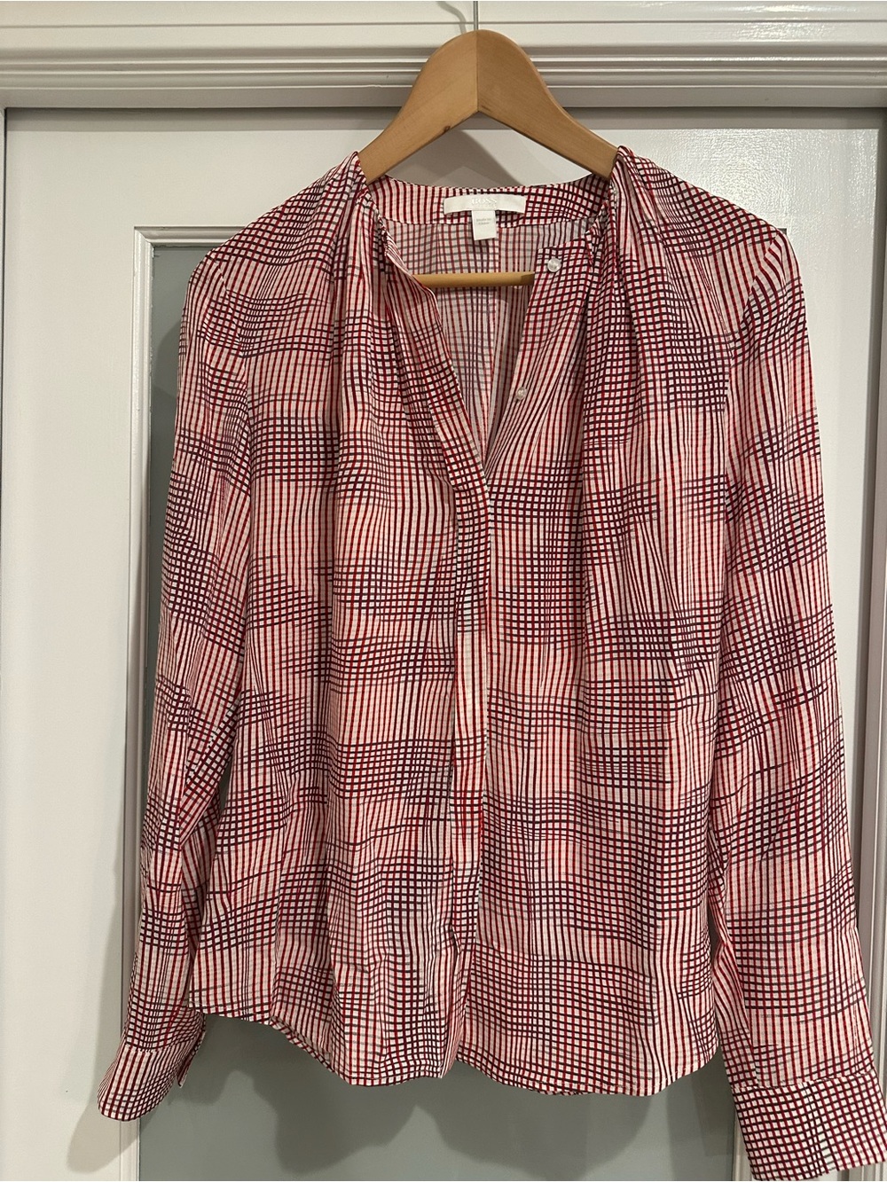 Boss Pink and Burgundy Grid Blouse